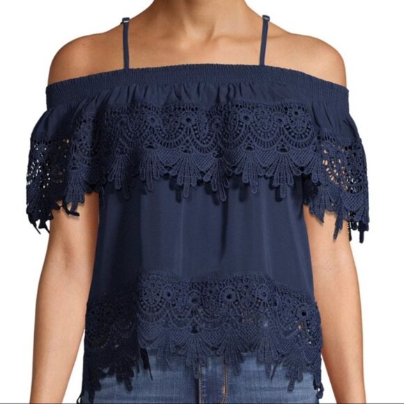 3/$20 Off Shoulder Blouse, Navy - Picture 2 of 11